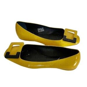 ROGER VIVIER Patent Leather Ballet Flats Yellow Black Size 36